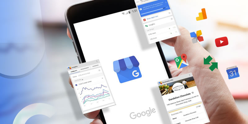 Imagem de um smartphone com ícones da plataforma google